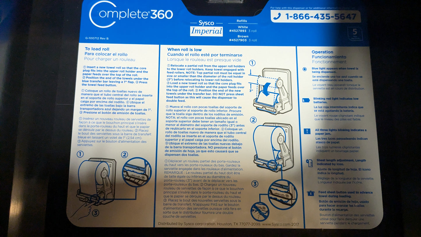 Sysco imperial complete 360 paper towel adapter for model # 4527877. Automatic